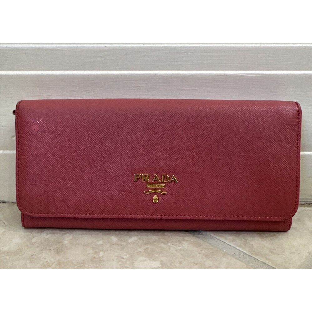 PRADA Saffiano Leather Long Continental Wallet Pink Gold Tone Hardware - Picture 1 of 15